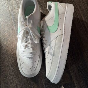 Nike White Low-Top Sneakers with Mint Green Swoosh